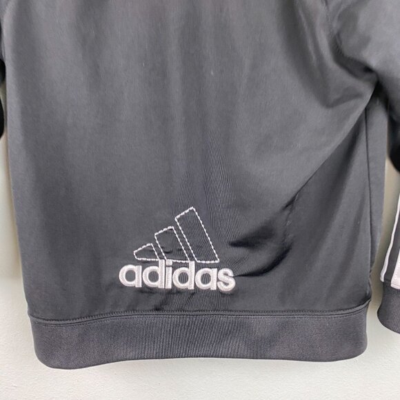 🦋 ADIDAS Kids Black Track Zip Up Jacket 3 Stripe Size 6 - Picture 5 of 6